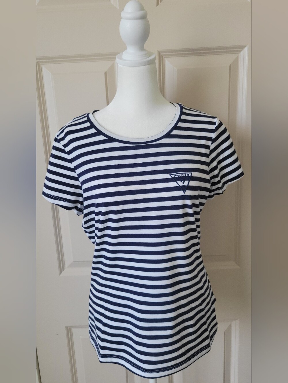 Guess Navy and White Striped Tee